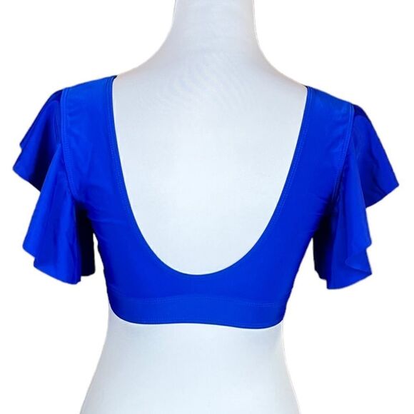 Sporlike Blue Flutter Sleeve V-Neck Swim Top, Size S, NWT - Picture 4 of 11